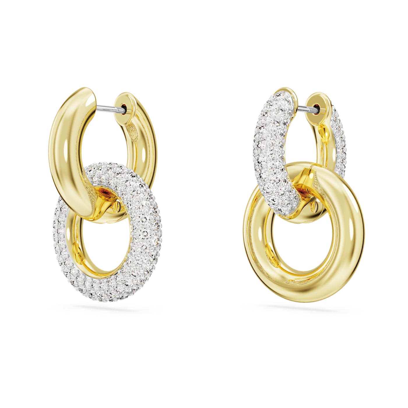 Pendientes de aro Dextera, Bucle entrelazado, Blancos, Baño tono oro