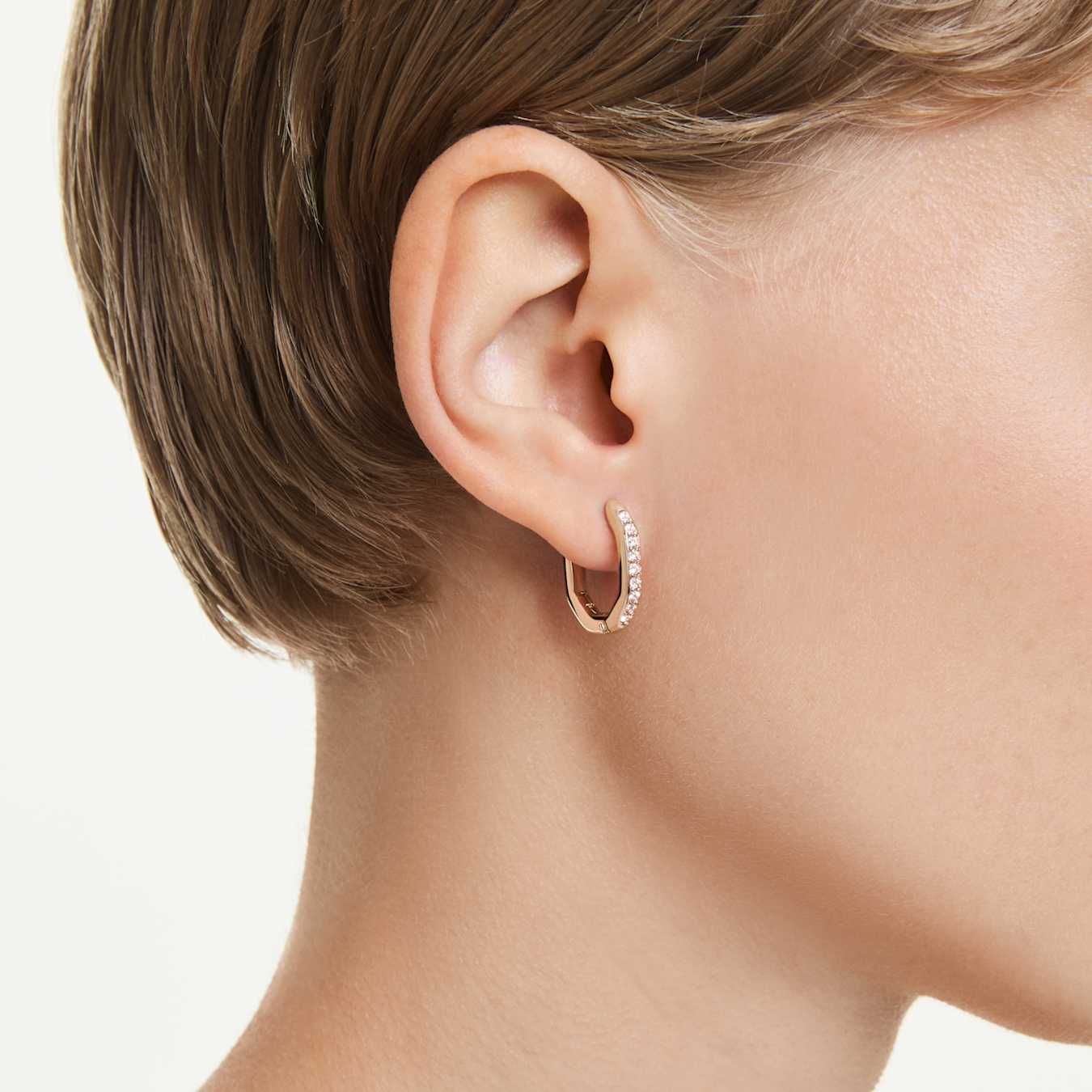 Pendientes de aro Dextera Forma octagonal, Talla redonda, Pequeños, Blancos, Baño tono oro rosa