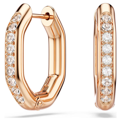 Pendientes de aro Dextera Forma octagonal, Talla redonda, Pequeños, Blancos, Baño tono oro rosa