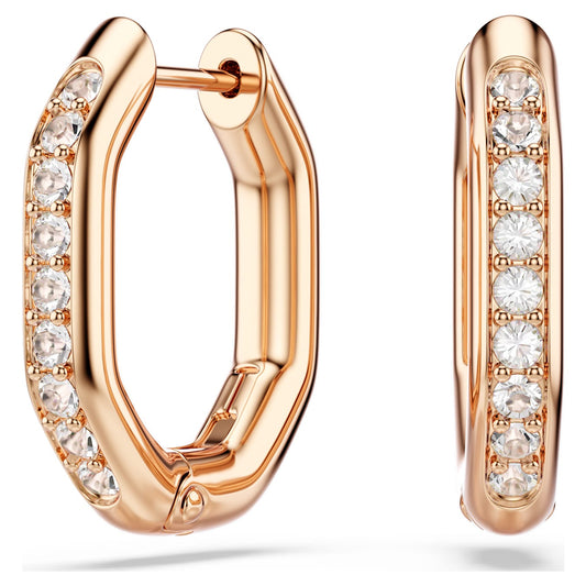 Pendientes de aro Dextera Forma octagonal, Talla redonda, Pequeños, Blancos, Baño tono oro rosa