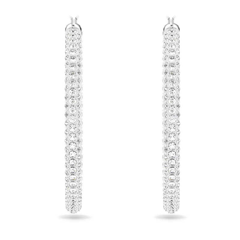 Pendientes de aro Dextera Pavé, Grandes, Blancos, Baño de rodio