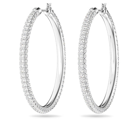 Pendientes de aro Dextera Pavé, Grandes, Blancos, Baño de rodio