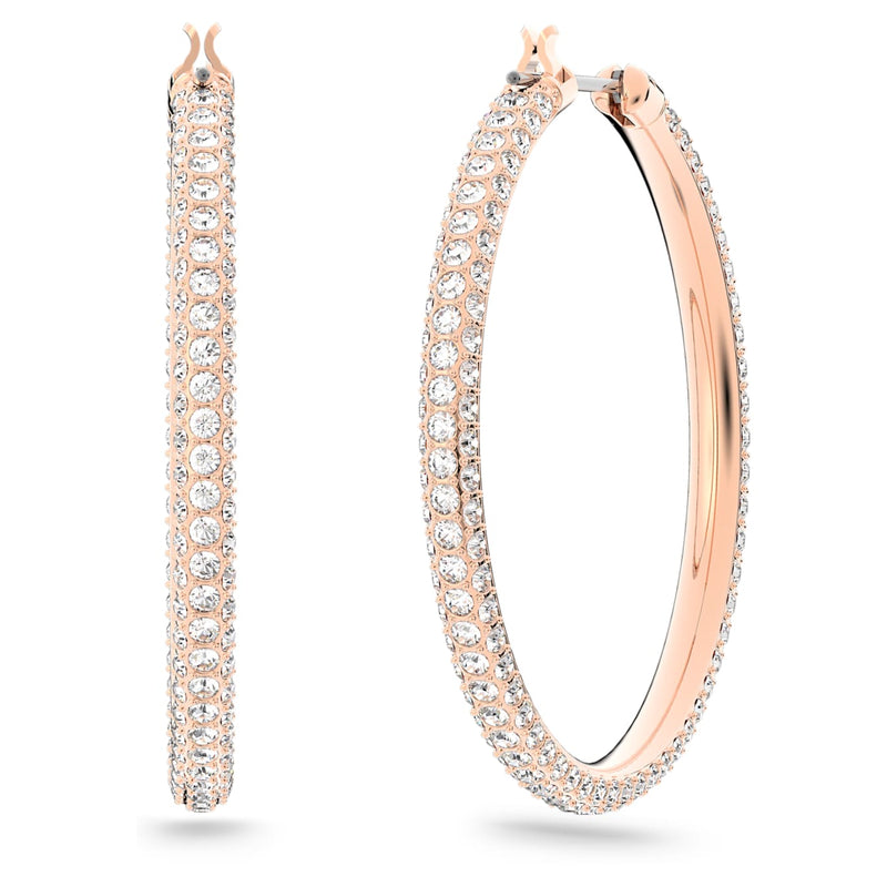 Pendientes de aro Dextera Pavé, Grandes, Blancos, Baño tono oro rosa