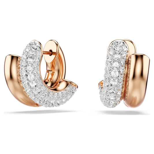 Pendientes de aro Dextera Talla redonda, Mini, Blancos, Baño tono oro rosa