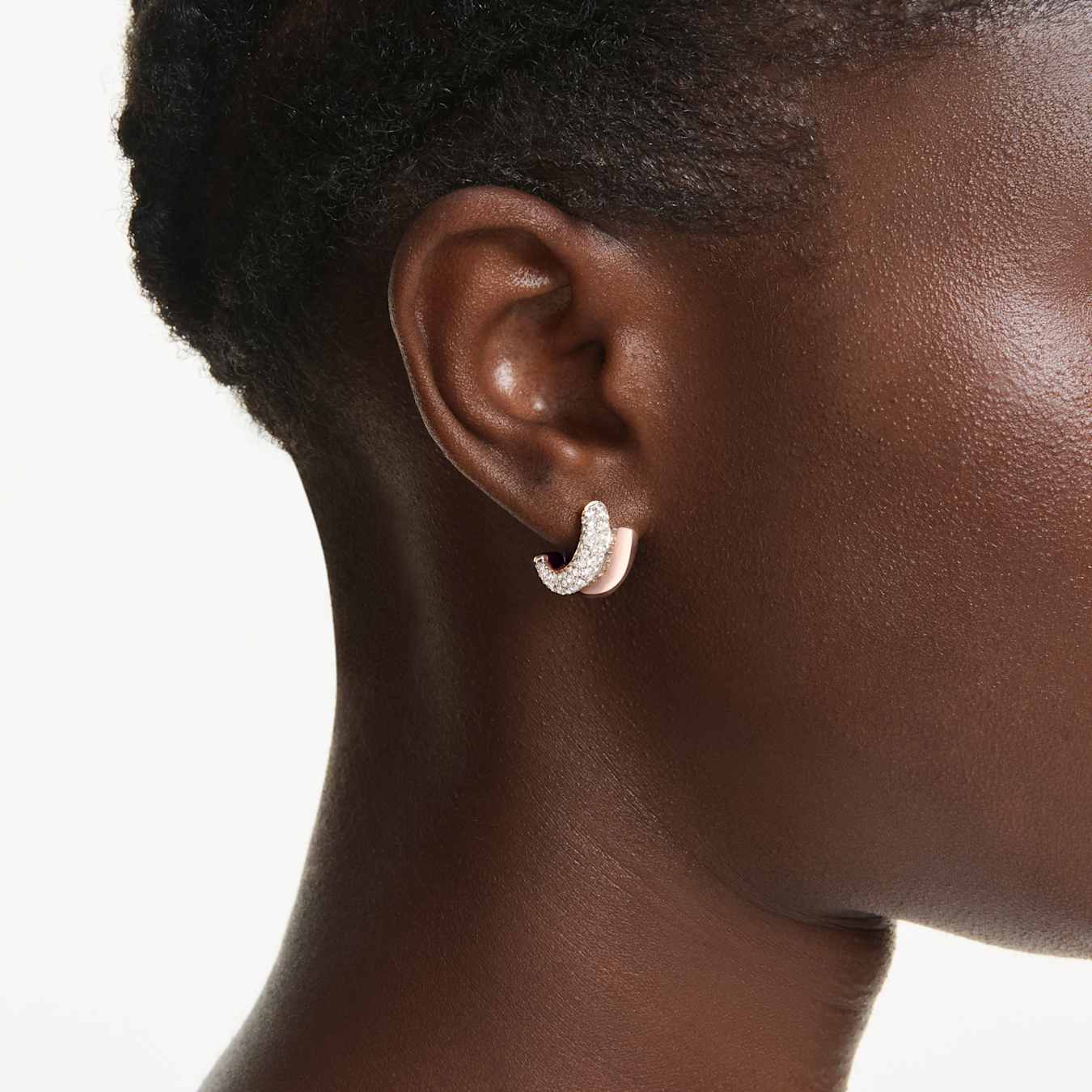 Pendientes de aro Dextera Talla redonda, Mini, Blancos, Baño tono oro rosa