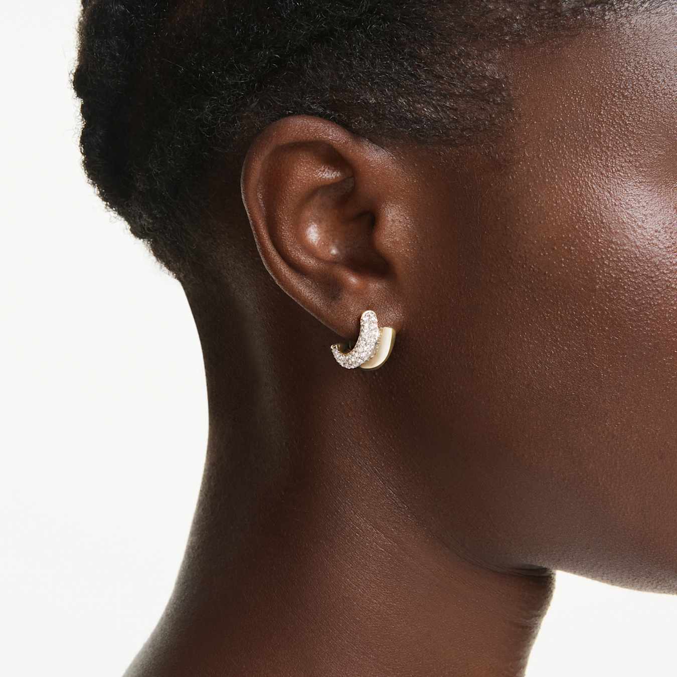 Pendientes de aro Dextera Talla redonda, Mini, Blancos, Baño tono oro