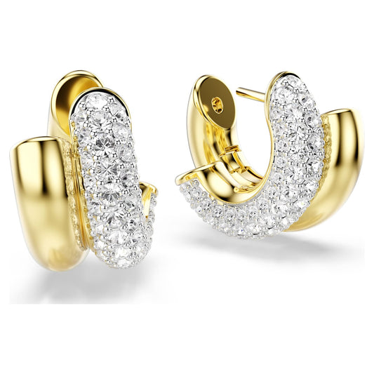 Pendientes de aro Dextera Talla redonda, Mini, Blancos, Baño tono oro