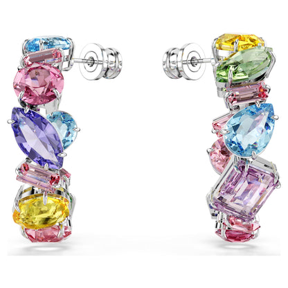 Pendientes de aro Gema, Diseño asimétrico, Tallas mixtas, Pequeños, Multicolores, Baño de rodio