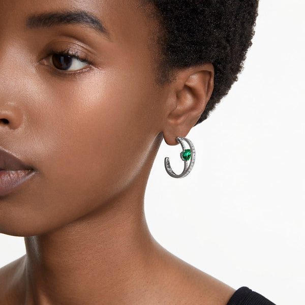 Pendientes de aro Hyperbola, Circonita neutra en carbono, Tallas mixtas, Verdes, Baño de rodio