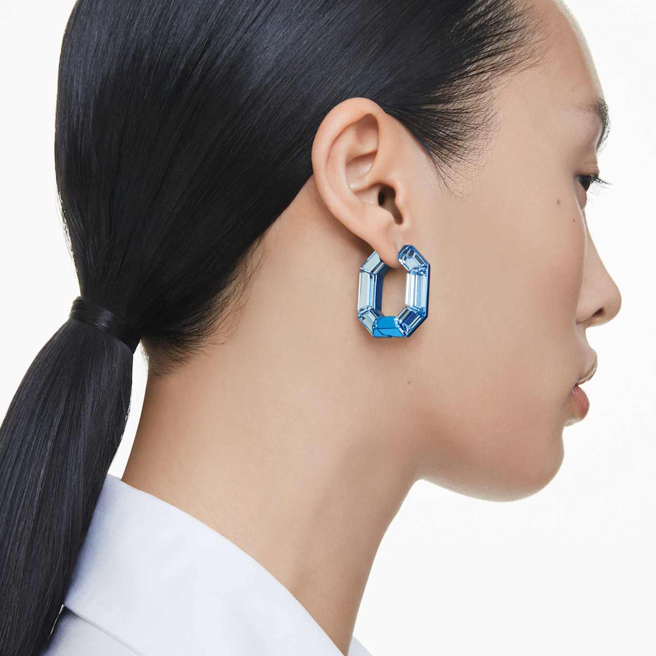 Pendientes de aro Lucent, Forma octagonal, Pequeños, Azules
