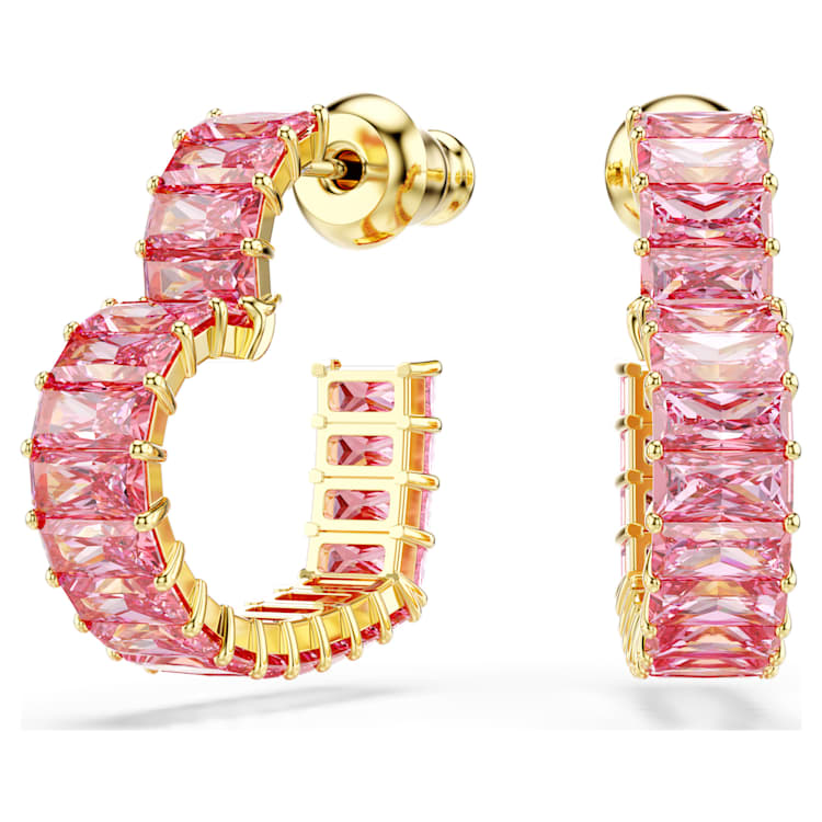Pendientes de aro Matrix Talla baguette, Corazón, Pequeños, Rosas, Baño tono oro