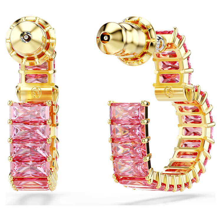 Pendientes de aro Matrix Talla baguette, Corazón, Pequeños, Rosas, Baño tono oro