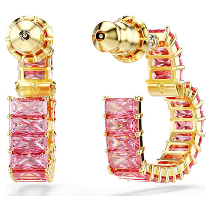 Pendientes de aro Matrix Talla baguette, Corazón, Pequeños, Rosas, Baño tono oro
