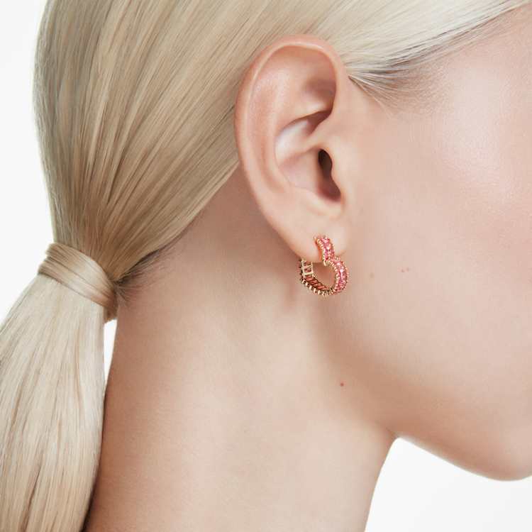 Pendientes de aro Matrix Talla baguette, Corazón, Pequeños, Rosas, Baño tono oro