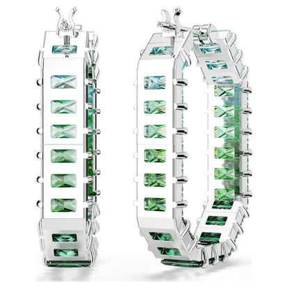 Pendientes de aro Matrix Talla baguette, Verdes, Baño de rodio