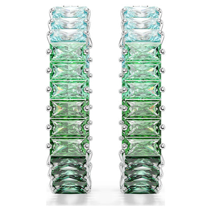 Pendientes de aro Matrix Talla baguette, Verdes, Baño de rodio