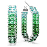 Pendientes de aro Matrix Talla baguette, Verdes, Baño de rodio