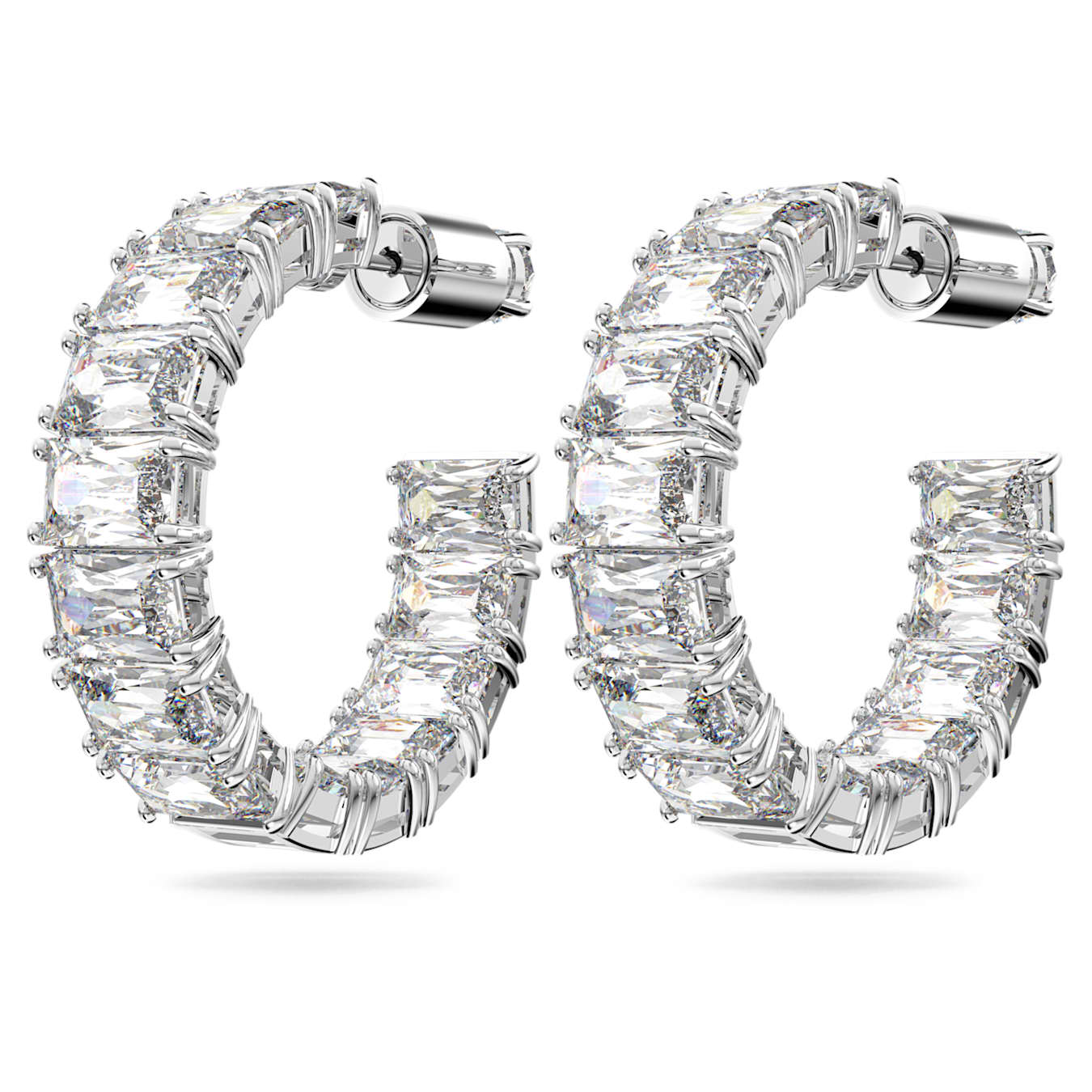 Pendientes de aro Matrix Talla octogonal, Blancos, Baño de rodio