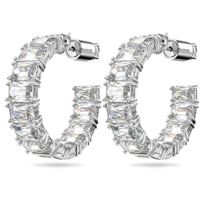 Pendientes de aro Matrix Talla octogonal, Blancos, Baño de rodio