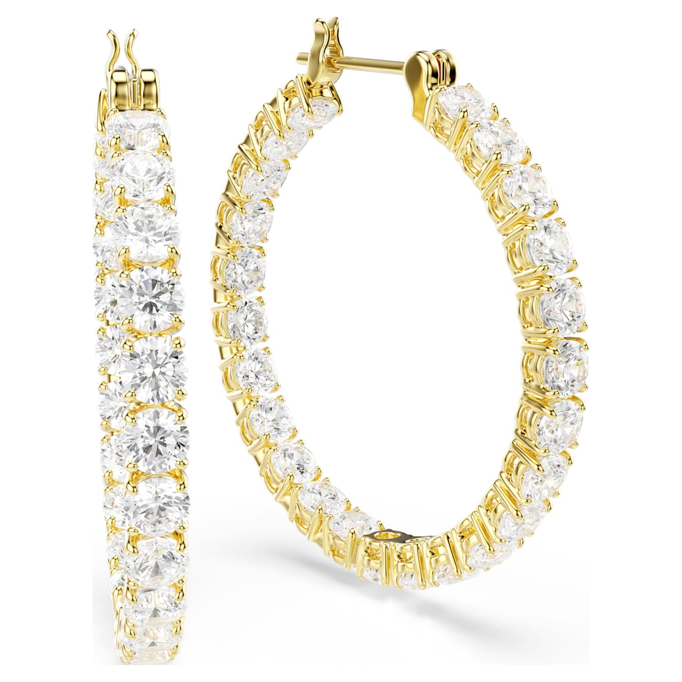 Pendientes de aro Matrix Talla redonda, Blancos, Baño tono oro