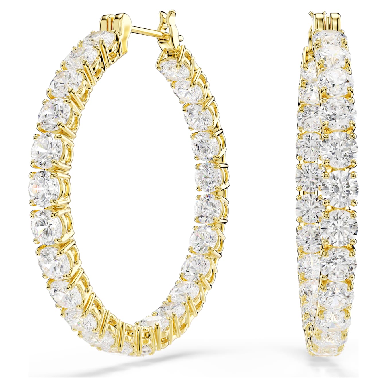 Pendientes de aro Matrix Talla redonda, Blancos, Baño tono oro