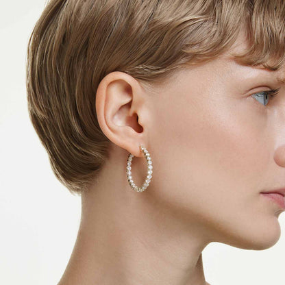 Pendientes de aro Matrix Talla redonda, Blancos, Baño tono oro