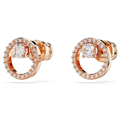 Pendientes de botón Constella, Talla redonda, Blancos, Baño tono oro rosa