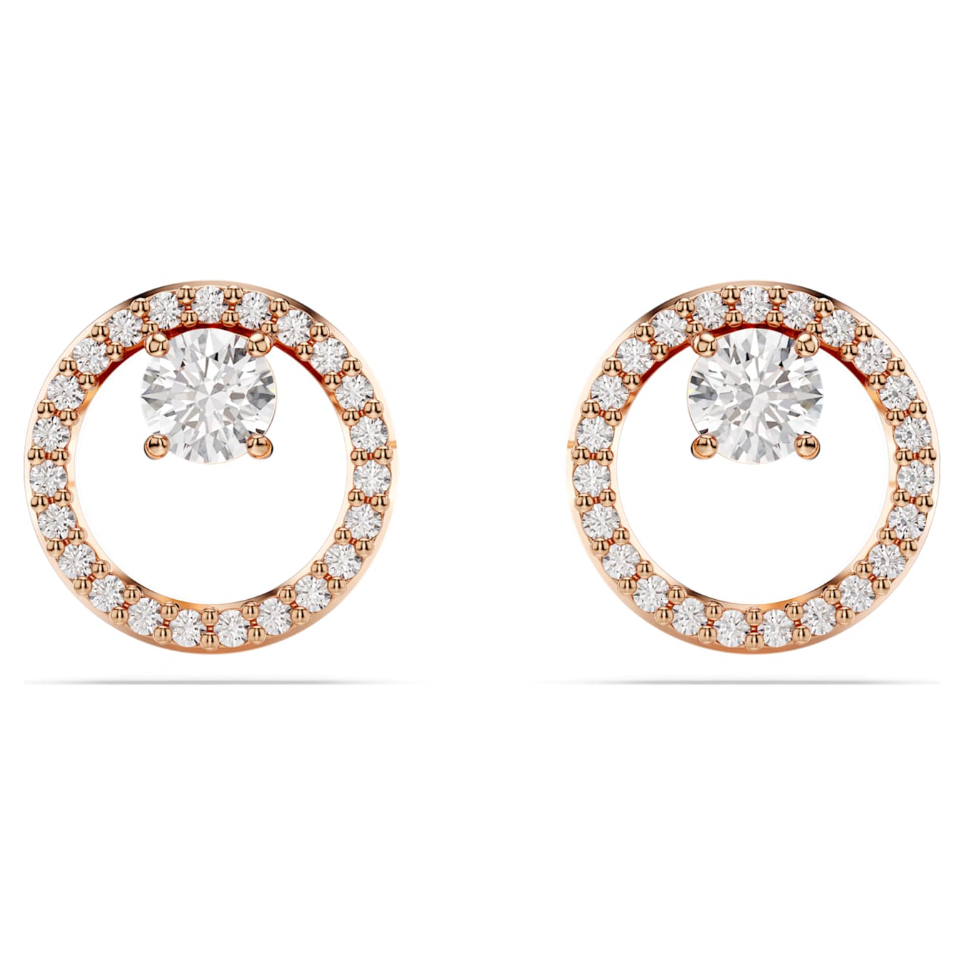 Pendientes de botón Constella, Talla redonda, Blancos, Baño tono oro rosa