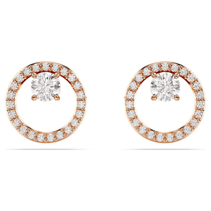 Pendientes de botón Constella, Talla redonda, Blancos, Baño tono oro rosa