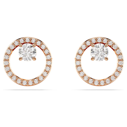 Pendientes de botón Constella, Talla redonda, Blancos, Baño tono oro rosa