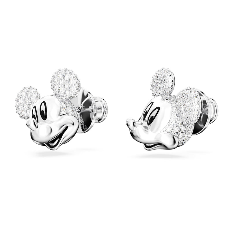 Pendientes de botón Disney Mickey Mouse, Blancos, Baño de rodio