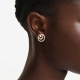 Pendientes de botón Hyperbola Talla redonda, Blancos, Baño tono oro