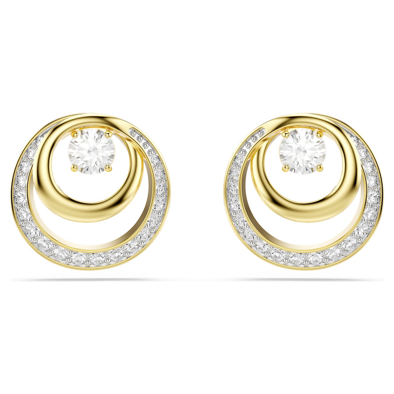 Pendientes de botón Hyperbola Talla redonda, Blancos, Baño tono oro
