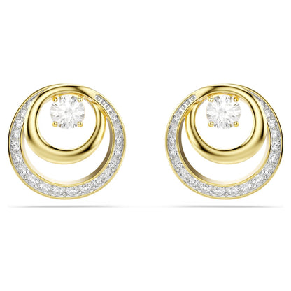 Pendientes de botón Hyperbola Talla redonda, Blancos, Baño tono oro