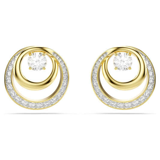 Pendientes de botón Hyperbola Talla redonda, Blancos, Baño tono oro