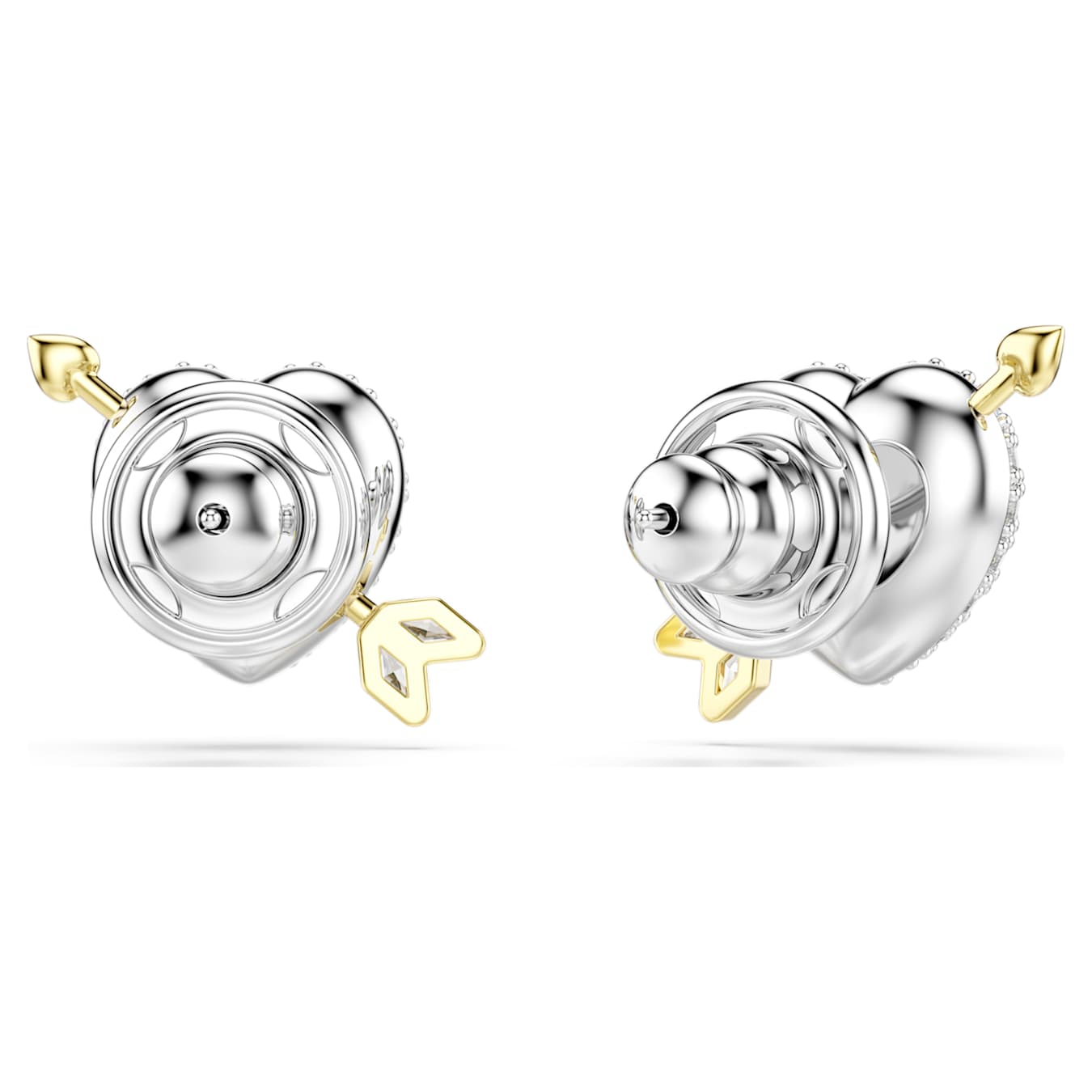 Pendientes de botón Idyllia Tallas mixtas, Corazón con flecha, Blancos, Combinación de acabados metálicos