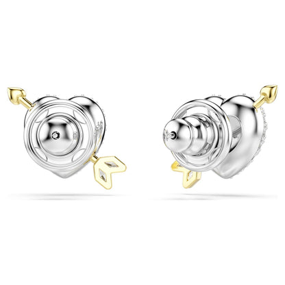 Pendientes de botón Idyllia Tallas mixtas, Corazón con flecha, Blancos, Combinación de acabados metálicos