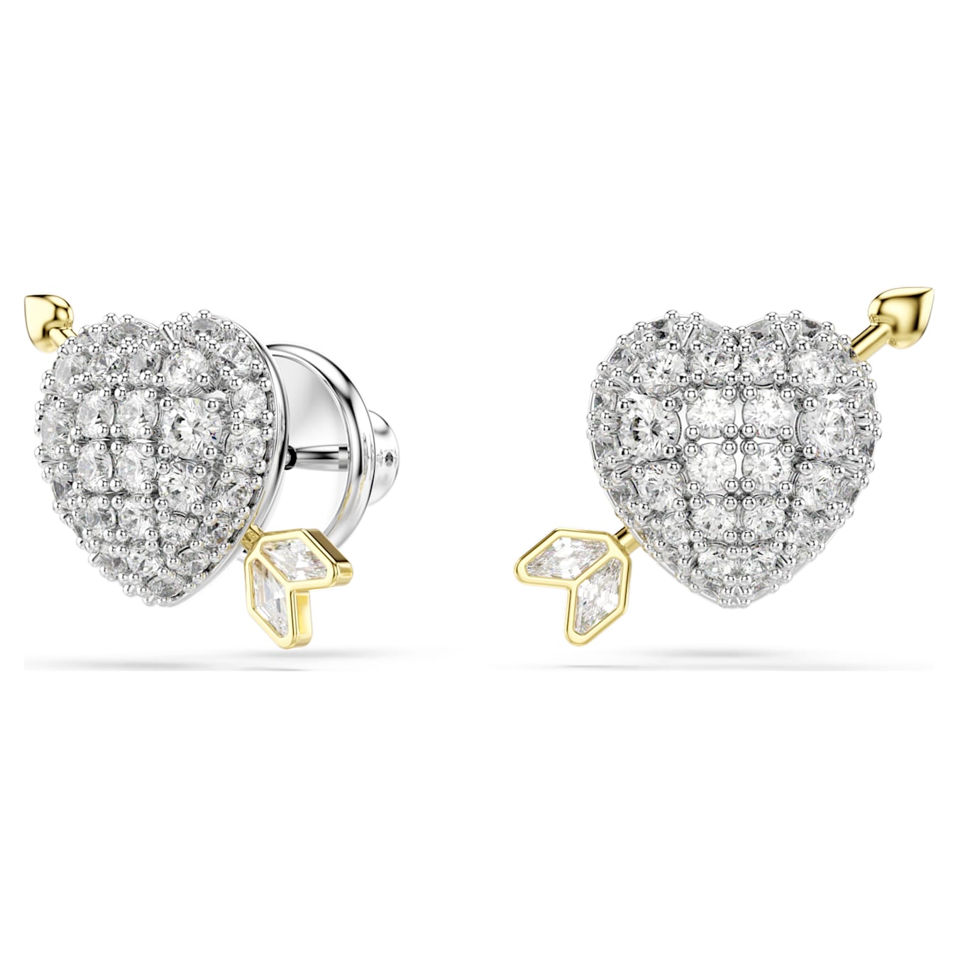 Pendientes de botón Idyllia Tallas mixtas, Corazón con flecha, Blancos, Combinación de acabados metálicos