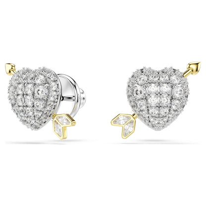 Pendientes de botón Idyllia Tallas mixtas, Corazón con flecha, Blancos, Combinación de acabados metálicos