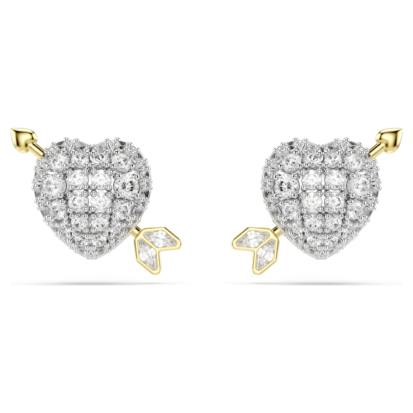 Pendientes de botón Idyllia Tallas mixtas, Corazón con flecha, Blancos, Combinación de acabados metálicos