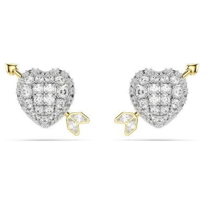 Pendientes de botón Idyllia Tallas mixtas, Corazón con flecha, Blancos, Combinación de acabados metálicos