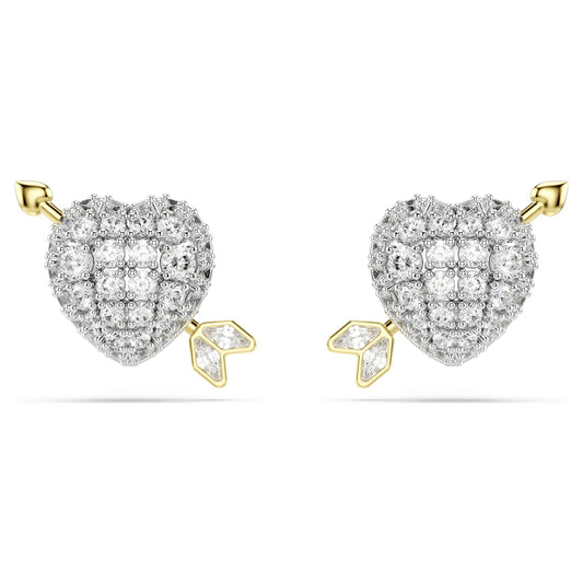 Pendientes de botón Idyllia Tallas mixtas, Corazón con flecha, Blancos, Combinación de acabados metálicos