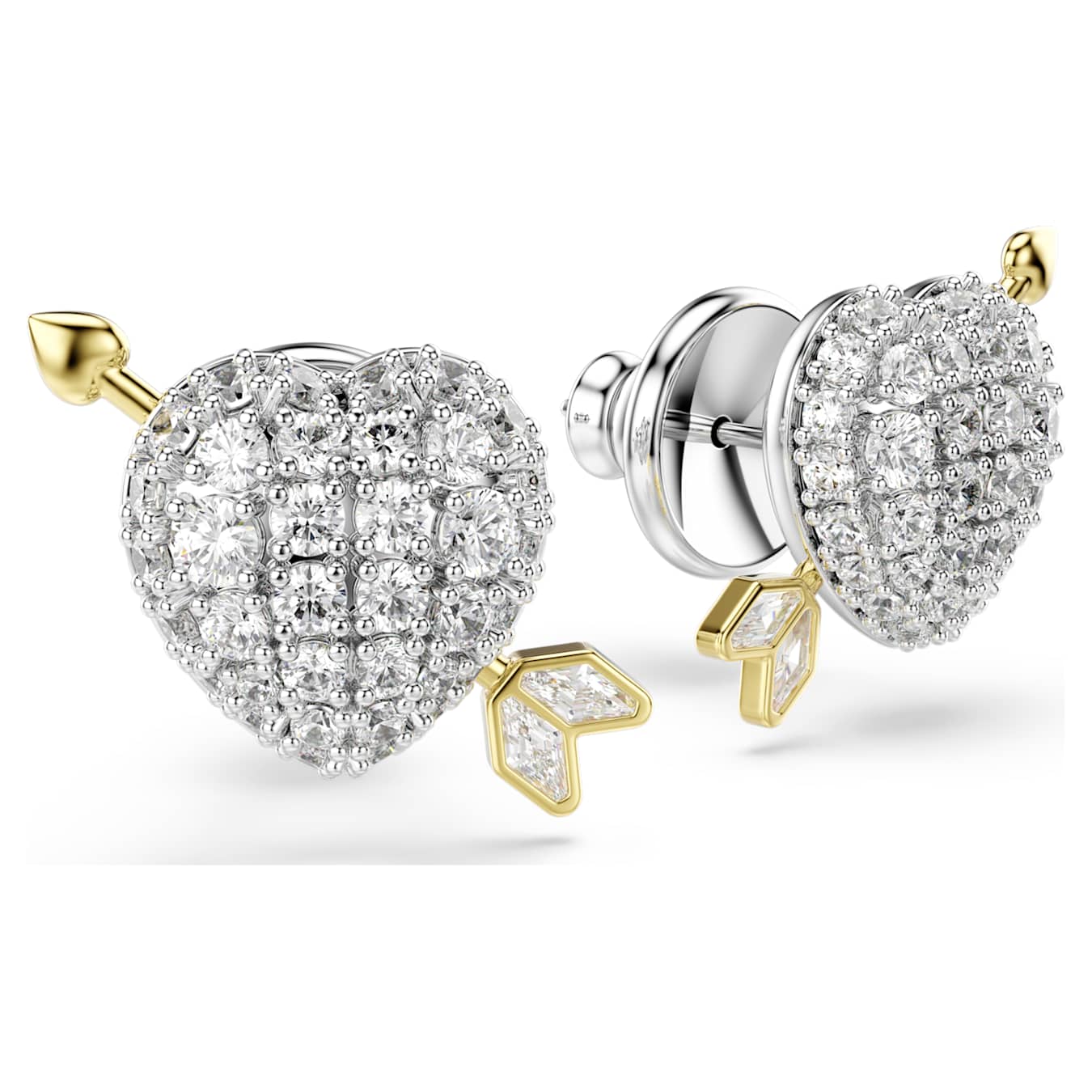 Pendientes de botón Idyllia Tallas mixtas, Corazón con flecha, Blancos, Combinación de acabados metálicos