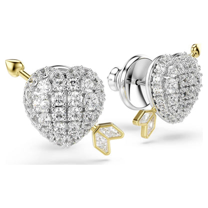 Pendientes de botón Idyllia Tallas mixtas, Corazón con flecha, Blancos, Combinación de acabados metálicos
