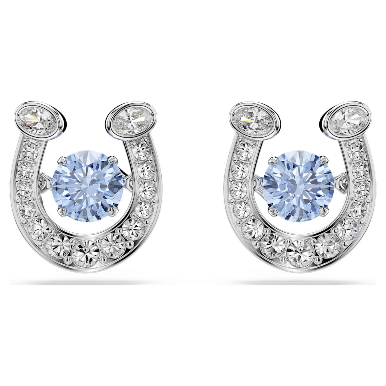 Pendientes de botón Symbolica Talla redonda, Pavé, Herradura, Azules, Baño de rodio