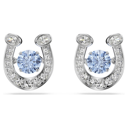 Pendientes de botón Symbolica Talla redonda, Pavé, Herradura, Azules, Baño de rodio