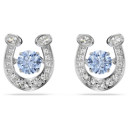 Pendientes de botón Symbolica Talla redonda, Pavé, Herradura, Azules, Baño de rodio