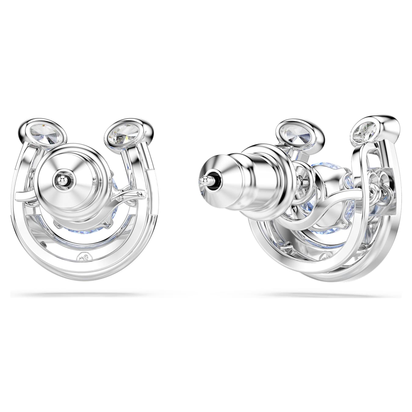 Pendientes de botón Symbolica Talla redonda, Pavé, Herradura, Azules, Baño de rodio