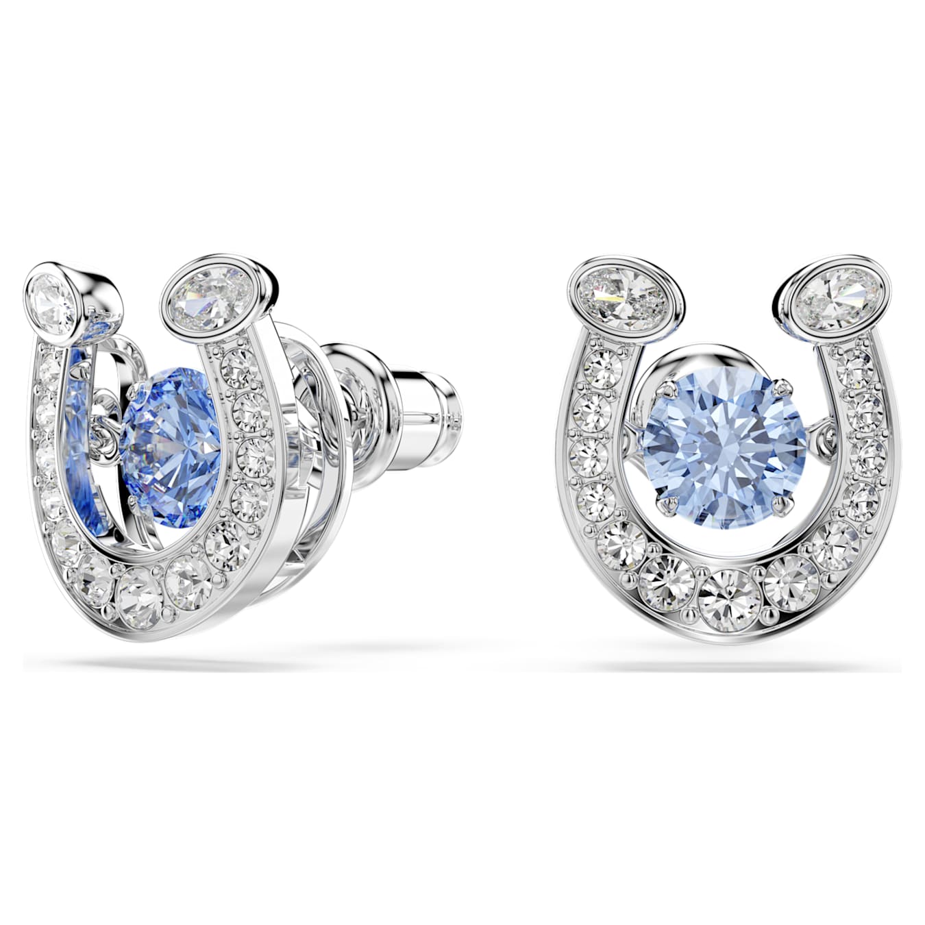 Pendientes de botón Symbolica Talla redonda, Pavé, Herradura, Azules, Baño de rodio