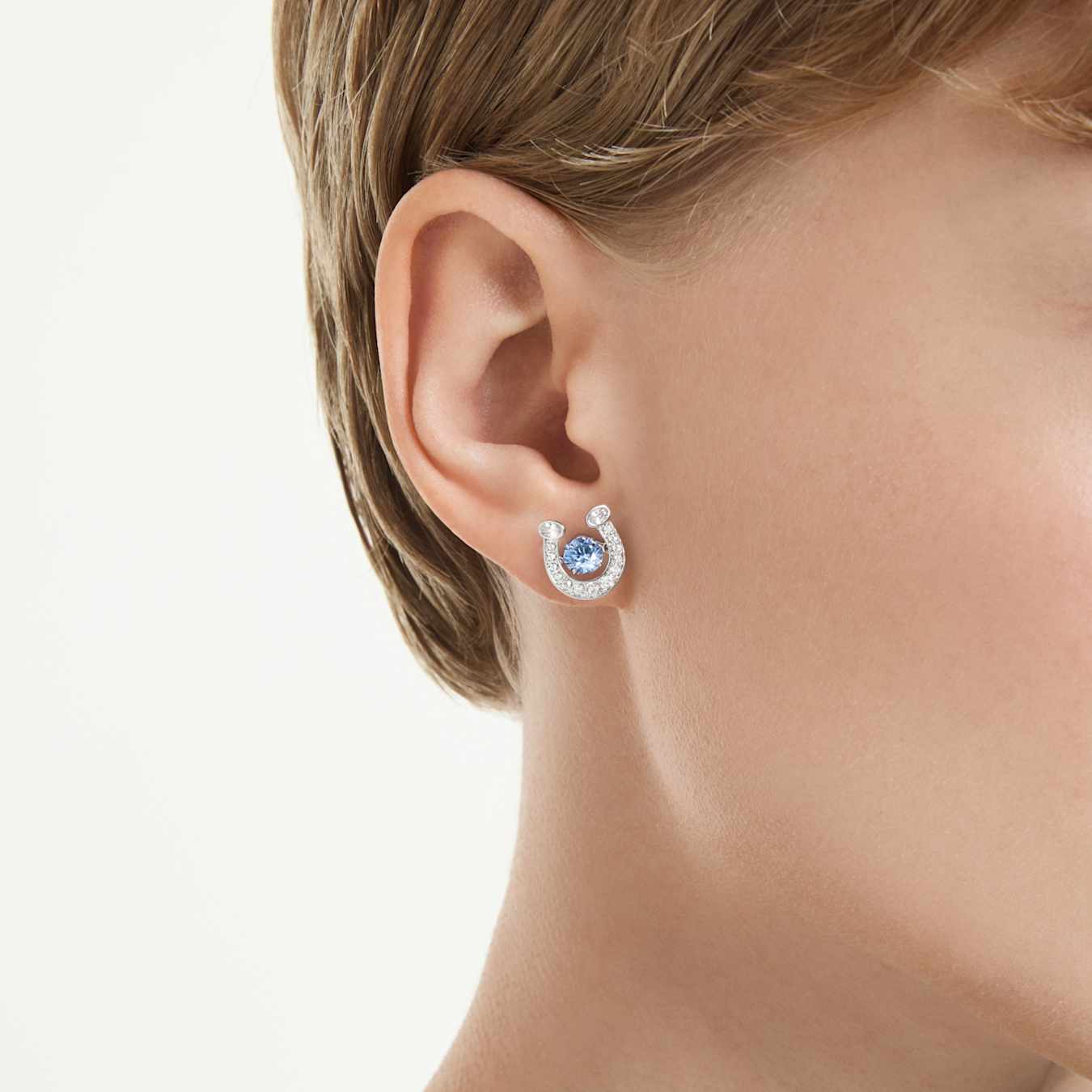 Pendientes de botón Symbolica Talla redonda, Pavé, Herradura, Azules, Baño de rodio